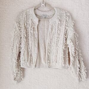 Sweater Open Cardigan Generation K Shaggy Teddy Bear Ivory Cropped Cruise Sz S